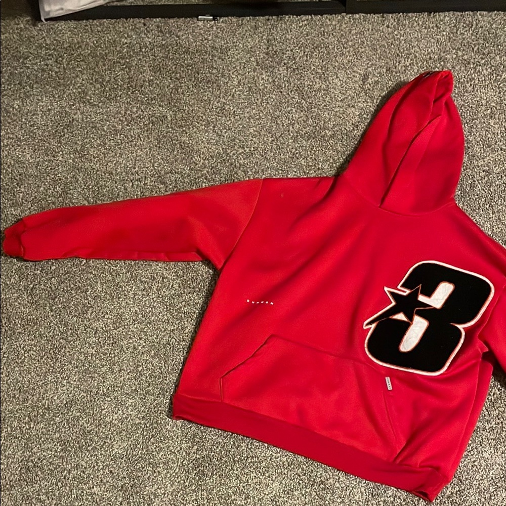 Red Hoodie with Bold Number Design